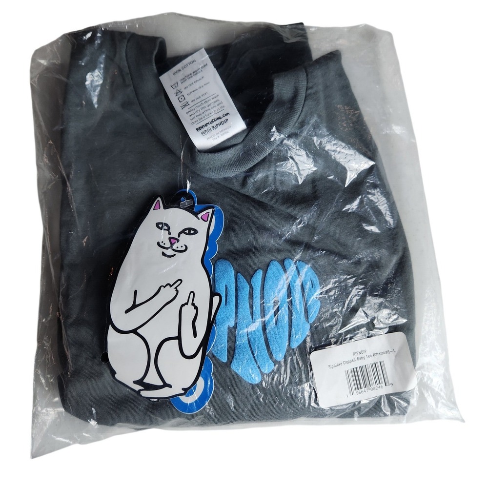 RIPNDIP‎ Ribnlove Cropped Baby Tee Charcoal Grey Size Large Heart Logo - Picture 6 of 10